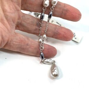MONET Gray Two-Tone Freshwater Pearl Drop Necklace